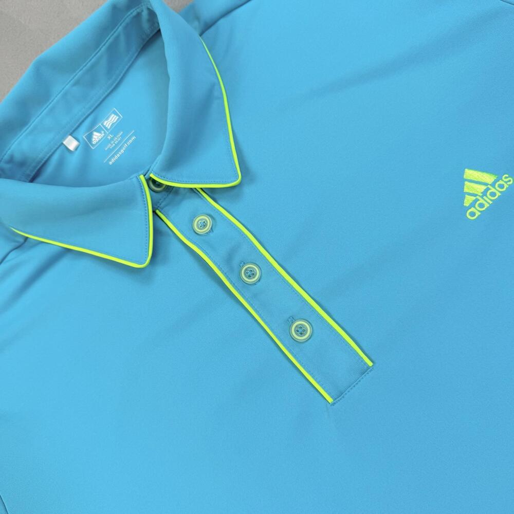 Adidas Golf Polo Shirt Mens XL Blue Solid Neon Trim Stretch Performance Top